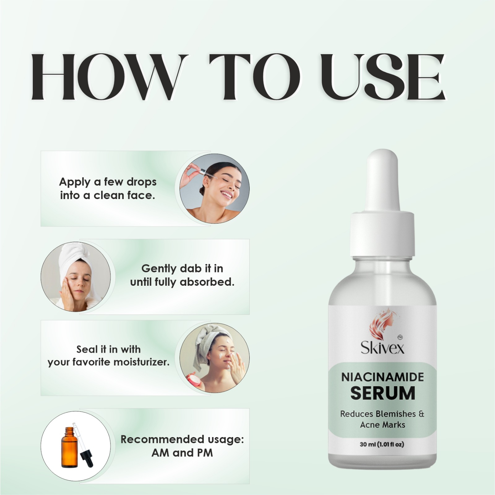 Niacinamide Serum for Acne Marks, Blemishes & Hyperpigmentation – Oil Control & Skin Brightening 30ml | Skivex