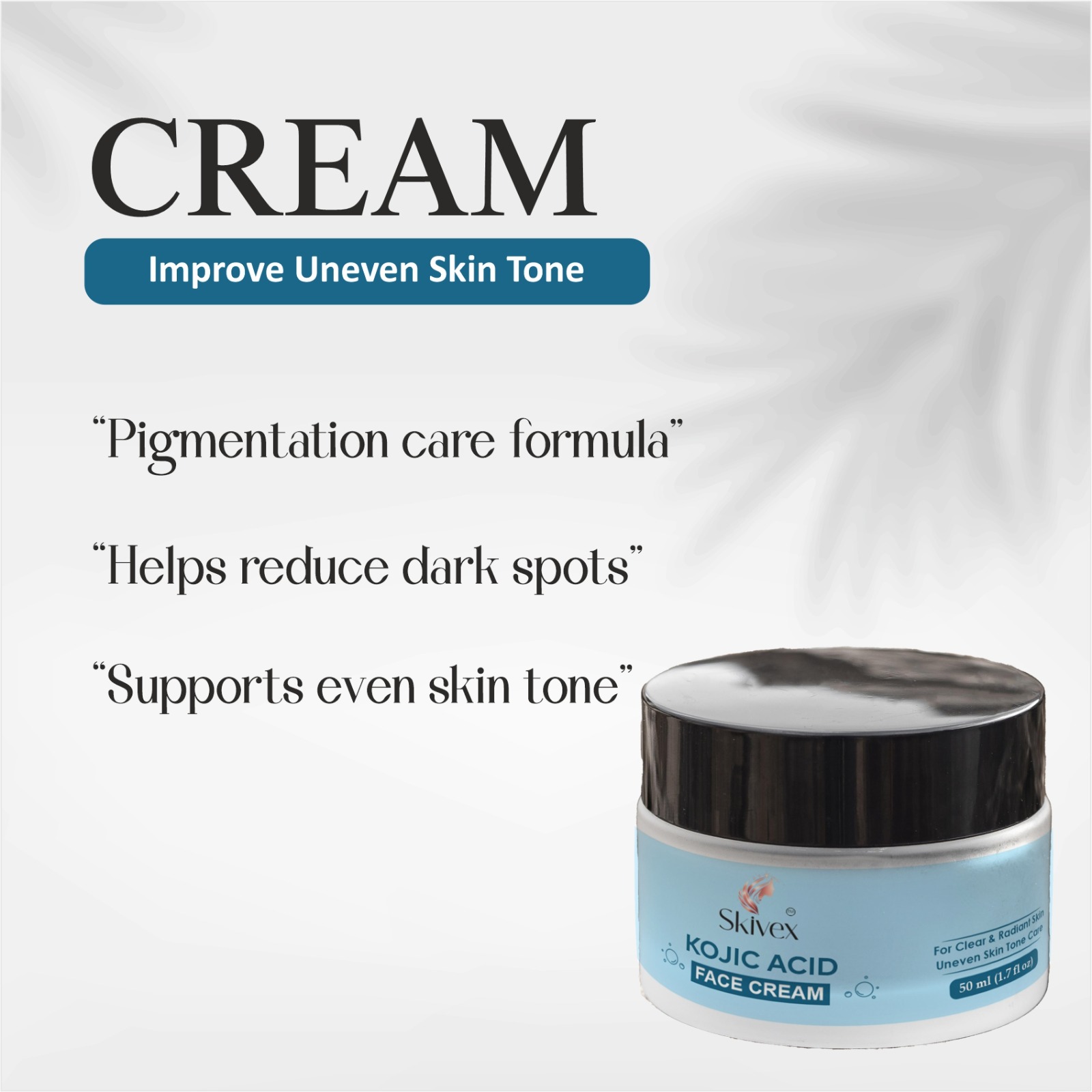 Kojic Acid Face Cream with Niacinamide & Alpha Arbutin for Hyperpigmentation, Dark Spots & Brightening – 50ml | Skivex